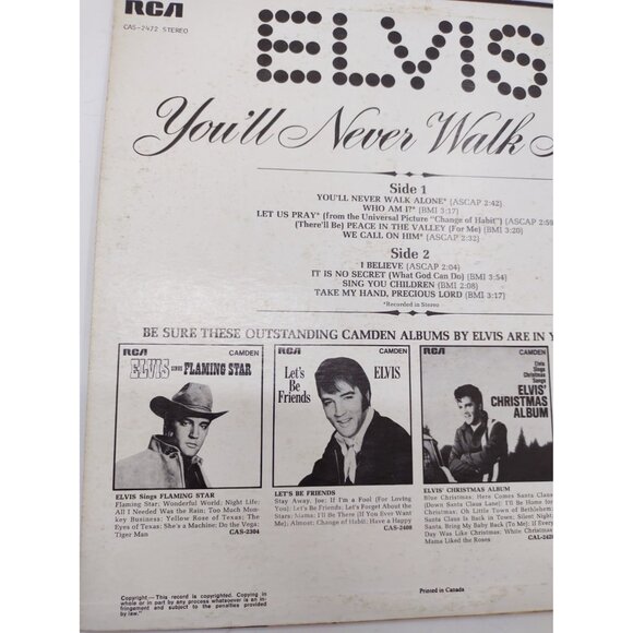 Elvis Presley – You'll Never Walk Alone Vinyl LP RCA Camden CAS-2472 - Picture 3 of 7